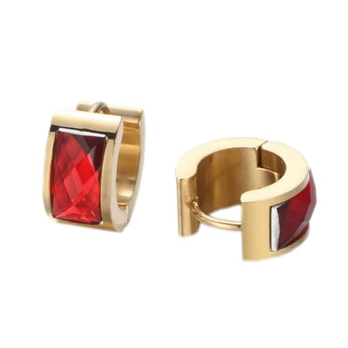 HIJONES Damen Edelstahl Cut Genstome Glas Kristall Huggie Hoop Ohrstecker Ohrstecker Charm Hochzeit Schmuck Gold Rot von HIJONES