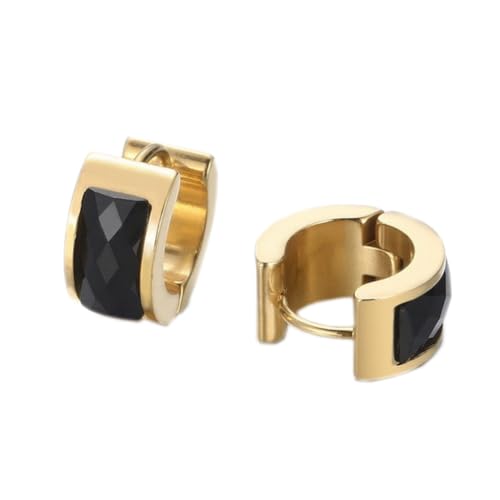 HIJONES Damen Edelstahl Cut Genstome Glas Kristall Huggie Hoop Ohrstecker Ohrstecker Charm Hochzeit Schmuck Gold Schwarz von HIJONES