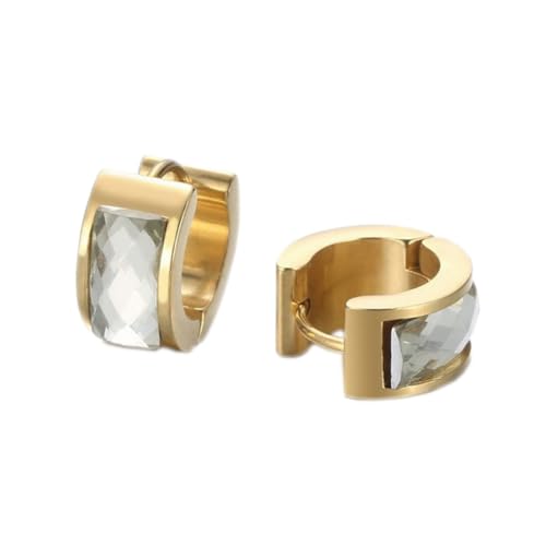HIJONES Damen Edelstahl Cut Genstome Glas Kristall Huggie Hoop Ohrstecker Ohrstecker Charm Hochzeit Schmuck Gold Weiß von HIJONES