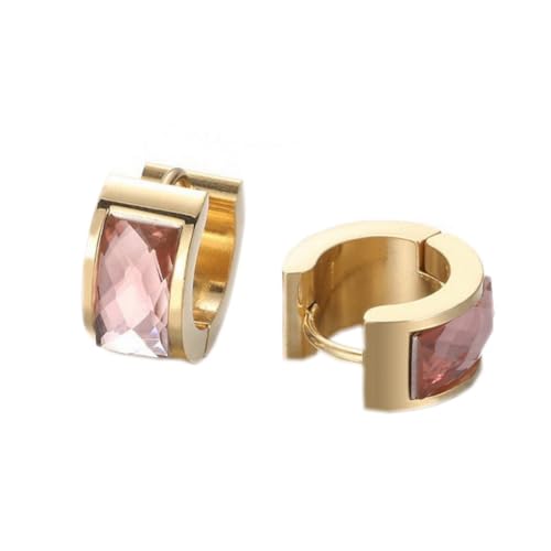 HIJONES Damen Edelstahl Cut Genstome Glas Kristall Huggie Hoop Ohrstecker Ohrstecker Charm Hochzeit Schmuck Goldener Champagner von HIJONES