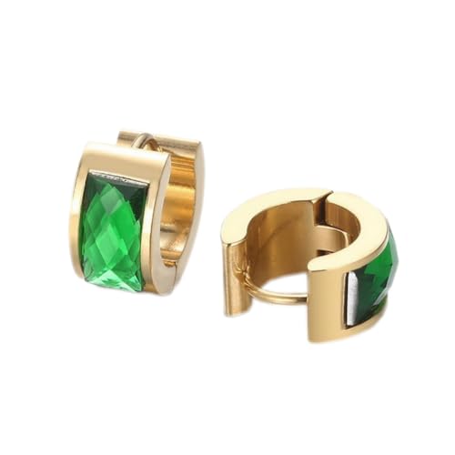 HIJONES Damen Edelstahl Cut Genstome Glas Kristall Huggie Hoop Ohrstecker Ohrstecker Charm Hochzeit Schmuck Goldgrün von HIJONES