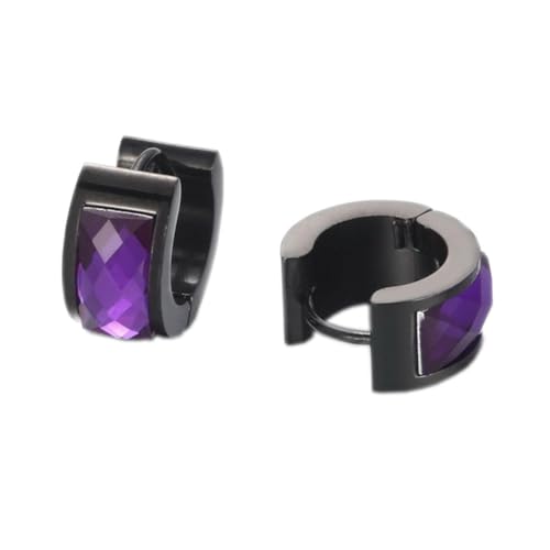 HIJONES Damen Edelstahl Cut Genstome Glas Kristall Huggie Hoop Ohrstecker Ohrstecker Charm Hochzeit Schmuck Schwarz Lila von HIJONES