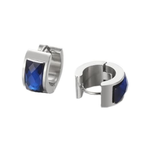 HIJONES Damen Edelstahl Cut Genstome Glas Kristall Huggie Hoop Ohrstecker Ohrstecker Charm Hochzeit Schmuck Silber Blau von HIJONES