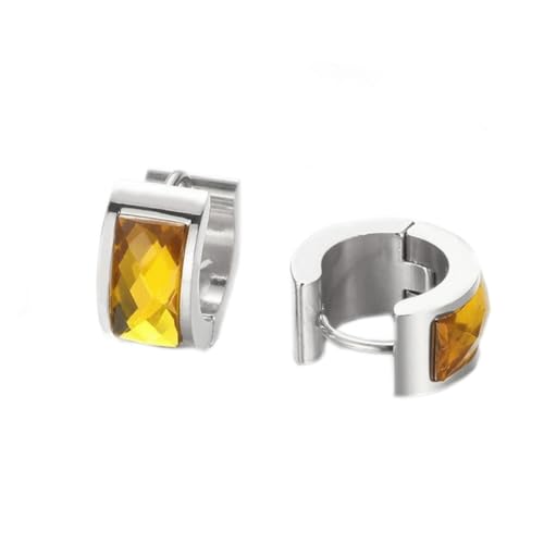 HIJONES Damen Edelstahl Cut Genstome Glas Kristall Huggie Hoop Ohrstecker Ohrstecker Charm Hochzeit Schmuck Silber Gelb von HIJONES
