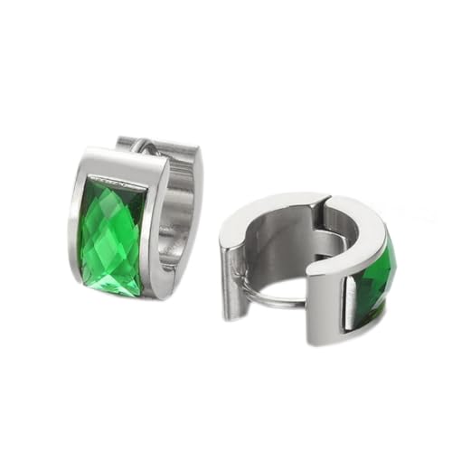 HIJONES Damen Edelstahl Cut Genstome Glas Kristall Huggie Hoop Ohrstecker Ohrstecker Charm Hochzeit Schmuck Silber Grün HIJONES Damen Edelstahl Cut Genstome Glas Kristall Huggie Hoop Ohrstecker Ohrstecker Charm Hochzeit Schmuck Silber Grün von HIJONES