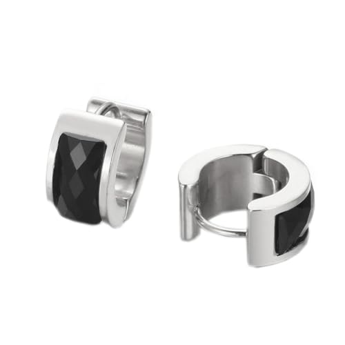 HIJONES Damen Edelstahl Cut Genstome Glas Kristall Huggie Hoop Ohrstecker Ohrstecker Charm Hochzeit Schmuck Silber Schwarz von HIJONES