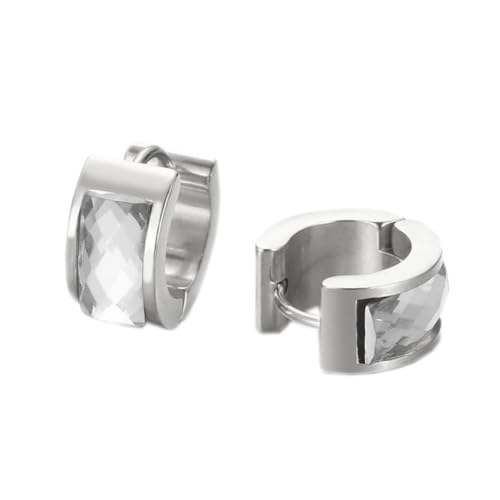 HIJONES Damen Edelstahl Cut Genstome Glas Kristall Huggie Hoop Ohrstecker Ohrstecker Charm Hochzeit Schmuck Silber Weiß von HIJONES