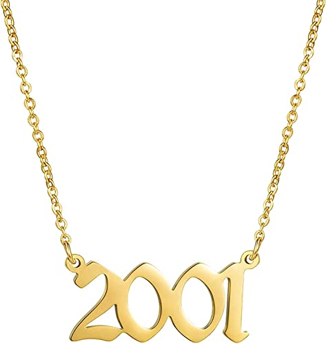 HIJONES Damen Edelstahl Geburtsjahr Halskette Jungen Mädchen Nummer Anhänger Halskette Geburtstagsgeschenke Charm Gold 2001 von HIJONES