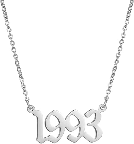 HIJONES Damen Edelstahl Geburtsjahr Halskette Jungen Mädchen Nummer Anhänger Halskette Geburtstagsgeschenke Charm Silber 1993 von HIJONES