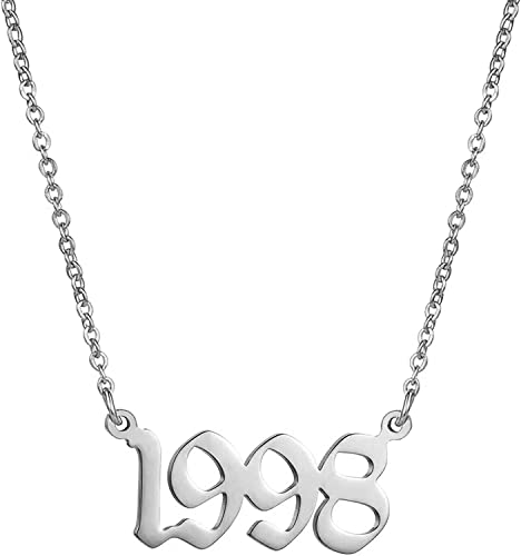 HIJONES Damen Edelstahl Geburtsjahr Halskette Jungen Mädchen Nummer Anhänger Halskette Geburtstagsgeschenke Charm Silber 1998 von HIJONES