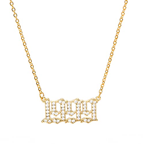 HIJONES Damen Edelstahl Geburtsjahr Halskette mit Zirkonia Kristall Jahr Zahlen Anhänger personalisiertes Geschenk Gold 1999 von HIJONES