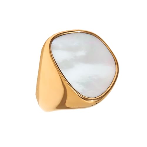 HIJONES Damen Edelstahl Gold Plated Irregular Pearl Shell Chunky Ring Wedding JewelleryGold Größe 57 (18.1) von HIJONES