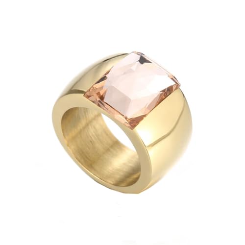 HIJONES Damen Edelstahl Großer Ovaler Achat Edelstein Blumen Hohl Graviertes Eheringband Goldener Champagner-Stein Größe 54 (17.2) von HIJONES