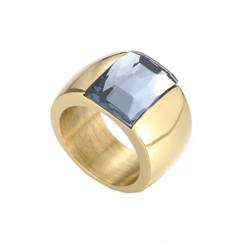 HIJONES Damen Edelstahl Großer Ovaler Achat Edelstein Blumen Hohl Graviertes Eheringband Goldgrauer Stein Größe 57 (18.1) von HIJONES