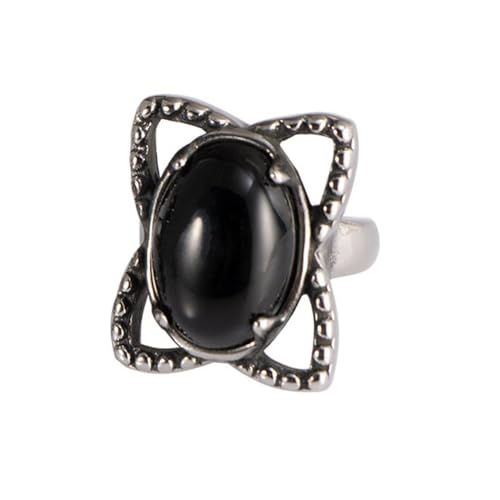 HIJONES Damen Edelstahl Großer Ovaler Achat Edelstein Blumen Hohl Graviertes Eheringband Schwarz Größe 68 (21.6) von HIJONES