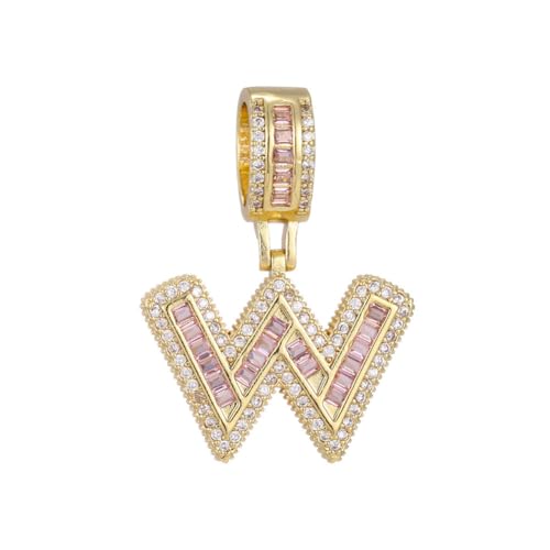 HIJONES Damen Edelstahl Hip Hop Rosa Zirkonia 26 A-Z Buchstabe Anhänger Halskette Charmante Party Schlüsselbein Ketten Gold W von HIJONES