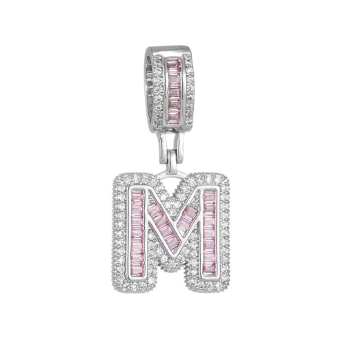 HIJONES Damen Edelstahl Hip Hop Rosa Zirkonia 26 A-Z Buchstabe Anhänger Halskette Charmante Party Schlüsselbein Ketten Silber M von HIJONES