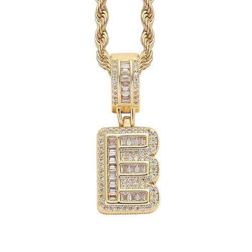HIJONES Damen Edelstahl Ice Out Zirkonia Initiale A-Z Buchstabe Name Anhänger Halskette Hip Hop CZ Charm Schmuck mit gedrehten Ketten Gold E von HIJONES