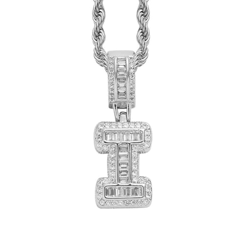 HIJONES Damen Edelstahl Ice Out Zirkonia Initiale A-Z Buchstabe Name Anhänger Halskette Hip Hop CZ Charm Schmuck mit gedrehten Ketten Silber I von HIJONES