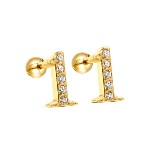 HIJONES Damen Edelstahl Leichte Glücksengel Ziffern Zirkon Ohrstecker Runde Birne Kugel Zurück Gold 1 von HIJONES