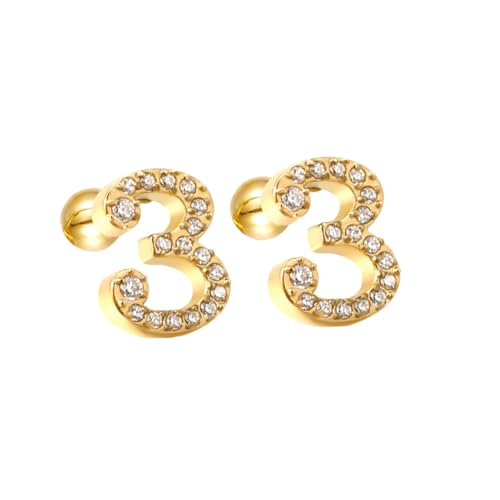 HIJONES Damen Edelstahl Leichte Glücksengel Ziffern Zirkon Ohrstecker Runde Birne Kugel Zurück Gold 3 von HIJONES