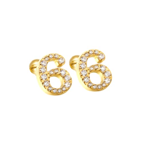 HIJONES Damen Edelstahl Leichte Glücksengel Ziffern Zirkon Ohrstecker Runde Birne Kugel Zurück Gold 6 von HIJONES