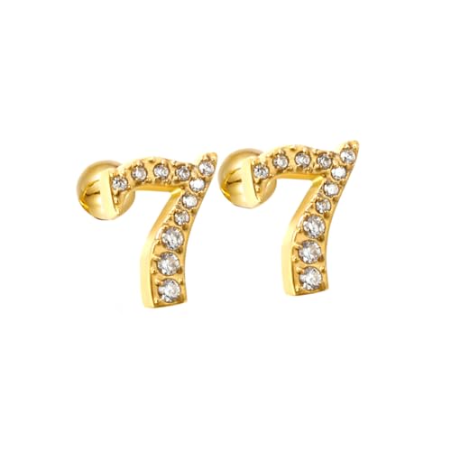 HIJONES Damen Edelstahl Leichte Glücksengel Ziffern Zirkon Ohrstecker Runde Birne Kugel Zurück Gold 7 von HIJONES
