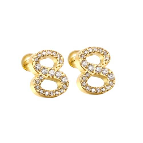 HIJONES Damen Edelstahl Leichte Glücksengel Ziffern Zirkon Ohrstecker Runde Birne Kugel Zurück Gold 8 von HIJONES