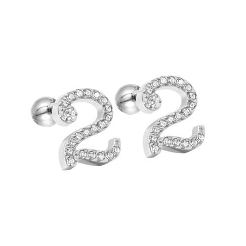 HIJONES Damen Edelstahl Leichte Glücksengel Ziffern Zirkon Ohrstecker Runde Birne Kugel Zurück Silber 2 von HIJONES