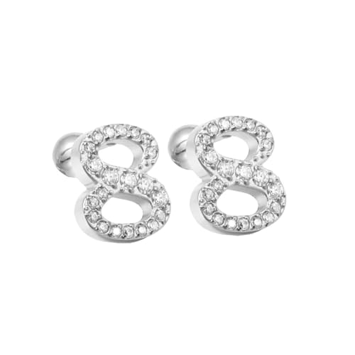 HIJONES Damen Edelstahl Leichte Glücksengel Ziffern Zirkon Ohrstecker Runde Birne Kugel Zurück Silber 8 von HIJONES