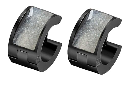 HIJONES Damen Edelstahl Mehrfarbige Rechteckige Harz Zirkon schwarz Titan Creolen Piercing Ohrclips Grau von HIJONES