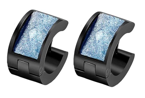 HIJONES Damen Edelstahl Mehrfarbige Rechteckige Harz Zirkon schwarz Titan Creolen Piercing Ohrclips Hellblau von HIJONES