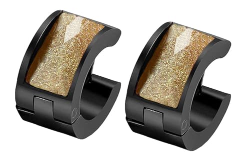 HIJONES Damen Edelstahl Mehrfarbige Rechteckige Harz Zirkon schwarz Titan Creolen Piercing Ohrclips Khaki von HIJONES