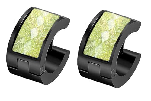 HIJONES Damen Edelstahl Mehrfarbige Rechteckige Harz Zirkon schwarz Titan Creolen Piercing Ohrclips Lichtgrün von HIJONES