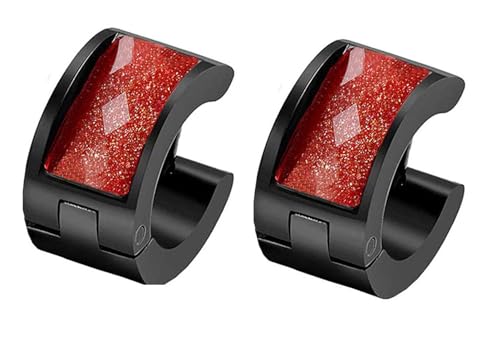 HIJONES Damen Edelstahl Mehrfarbige Rechteckige Harz Zirkon schwarz Titan Creolen Piercing Ohrclips Orange Rot von HIJONES