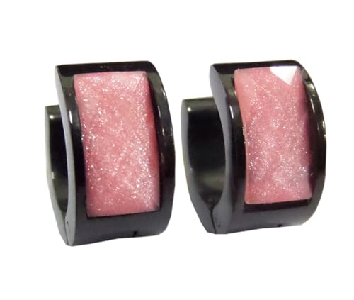 HIJONES Damen Edelstahl Mehrfarbige Rechteckige Harz Zirkon schwarz Titan Creolen Piercing Ohrclips Rosa von HIJONES