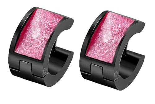 HIJONES Damen Edelstahl Mehrfarbige Rechteckige Harz Zirkon schwarz Titan Creolen Piercing Ohrclips Rosenrot von HIJONES