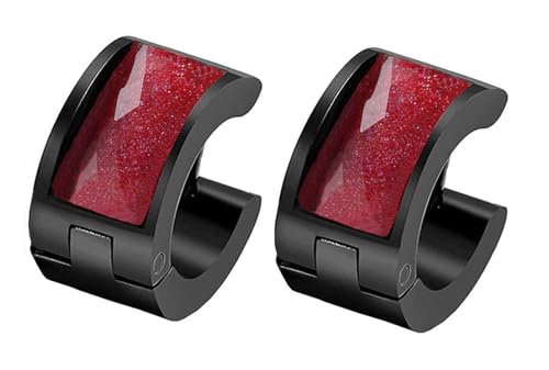 HIJONES Damen Edelstahl Mehrfarbige Rechteckige Harz Zirkon schwarz Titan Creolen Piercing Ohrclips Rot von HIJONES