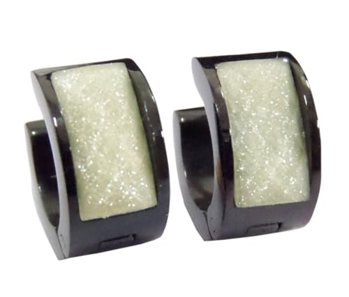 HIJONES Damen Edelstahl Mehrfarbige Rechteckige Harz Zirkon schwarz Titan Creolen Piercing Ohrclips Weiß von HIJONES