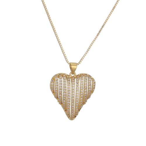 HIJONES Damen Edelstahl Micro Pave CZ Hollow Love Heart Halskette Anhänger Schmuck Gold von HIJONES