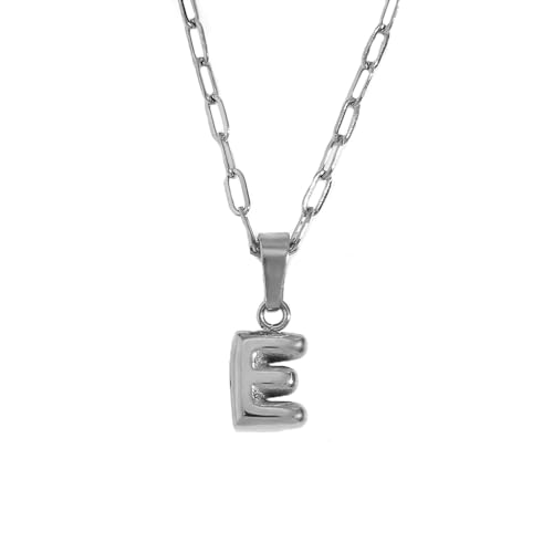 HIJONES Damen Edelstahl Mini Anfangsbuchstabe Choker Halskette Alphabet Anhänger Charm mit Kette Silber E von HIJONES