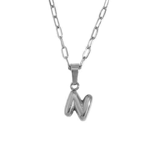 HIJONES Damen Edelstahl Mini Anfangsbuchstabe Choker Halskette Alphabet Anhänger Charm mit Kette Silber N von HIJONES