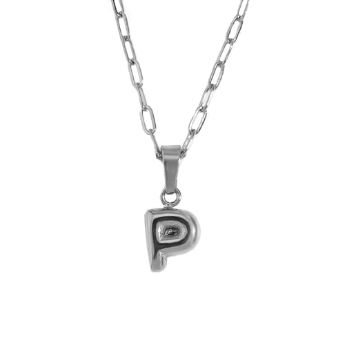 HIJONES Damen Edelstahl Mini Anfangsbuchstabe Choker Halskette Alphabet Anhänger Charm mit Kette Silber P von HIJONES