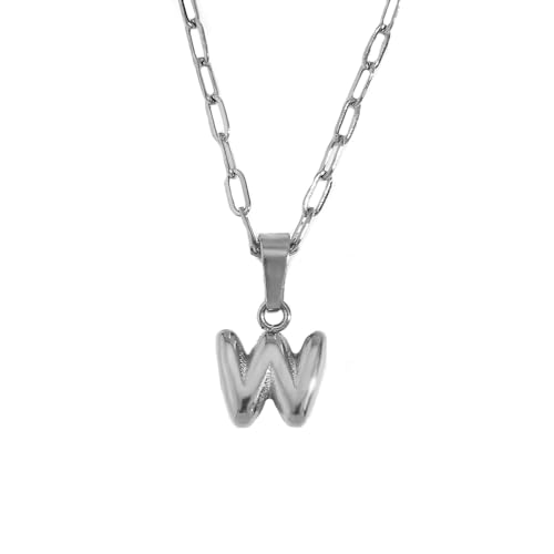 HIJONES Damen Edelstahl Mini Anfangsbuchstabe Choker Halskette Alphabet Anhänger Charm mit Kette Silber W von HIJONES