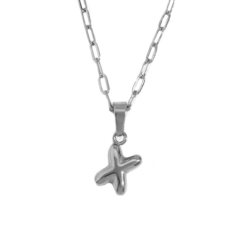 HIJONES Damen Edelstahl Mini Anfangsbuchstabe Choker Halskette Alphabet Anhänger Charm mit Kette Silber X von HIJONES