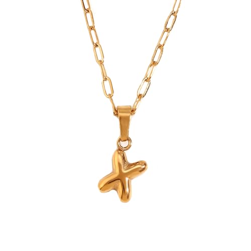 HIJONES Damen Edelstahl Mini Anfangsbuchstabe Choker Halskette Alphabet Anhänger Charm mit Kette Vergoldet X von HIJONES