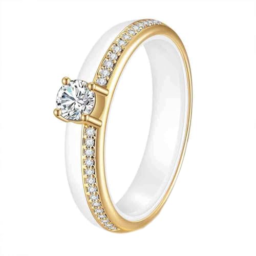 HIJONES Damen Edelstahl Minimalist Halb Ewigkeit Keramikring 4MM Politur CZ Verlobungsversprechen Fingerband Gold Weiß Größe 57 (18.1) von HIJONES