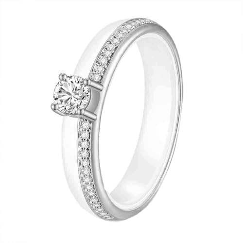HIJONES Damen Edelstahl Minimalist Halb Ewigkeit Keramikring 4MM Politur CZ Verlobungsversprechen Fingerband Silber Weiß Größe 54 (17.2) von HIJONES