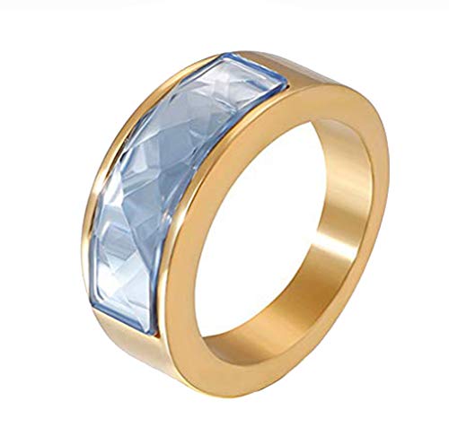 HIJONES Damen Edelstahl Mit GroßEm Stein CZ Ringe Hochzeit Versprechen Gold Blau GrößE 52 von HIJONES