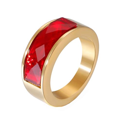 HIJONES Damen Edelstahl Mit GroßEm Stein CZ Ringe Hochzeit Versprechen Gold Rot GrößE 60 von HIJONES